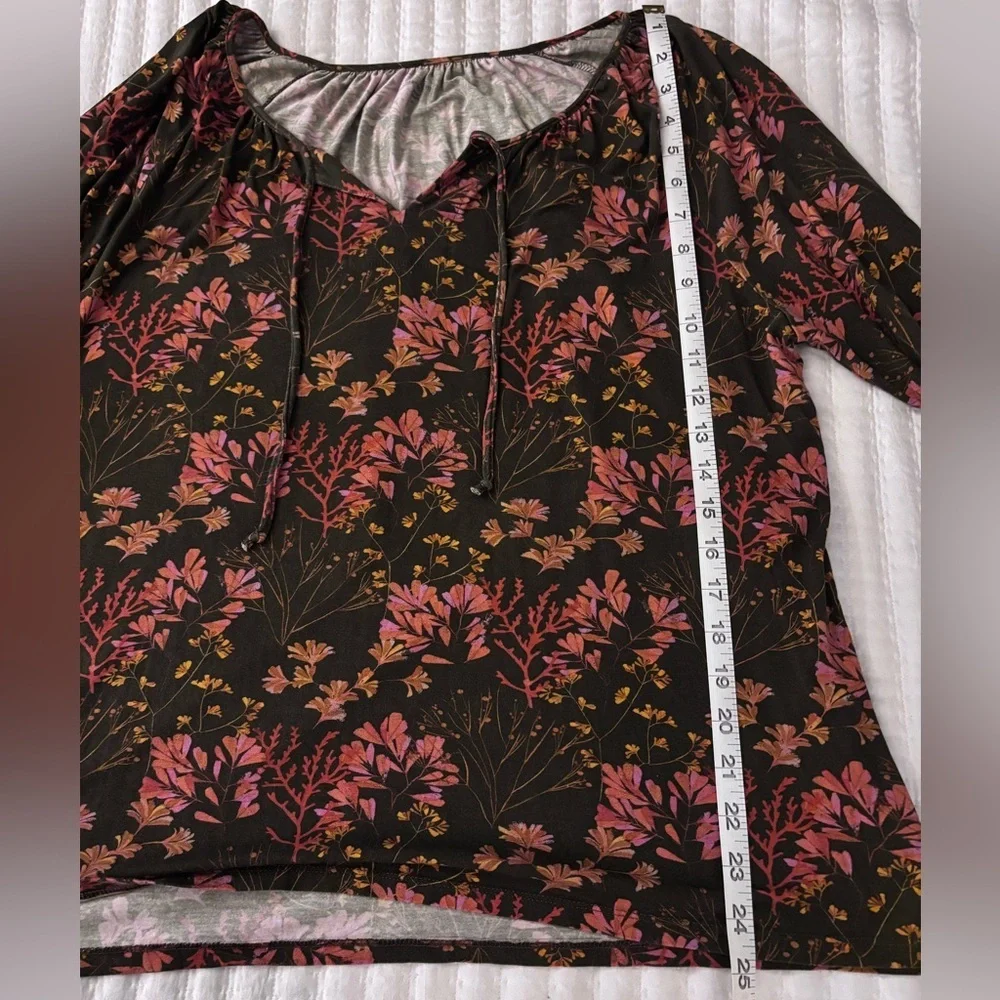 Garnet Hill Floral Print 3/4 Sleeve Peasant Blouse
